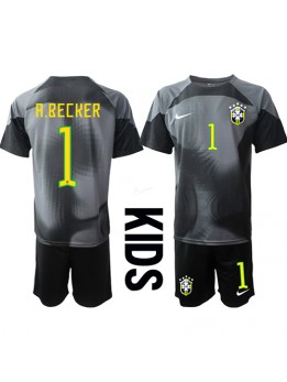 Brasilien Alisson Becker #1 Torwart Heimtrikotsatz für Kinder WM 2022 Kurzarm (+ Kurze Hosen)